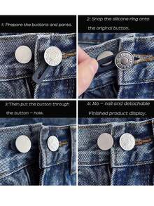 1/4pcs Waist Extender Button, Pants Size Adjustment Buckle, Denim Jeans Waist Extender, No-Sew Removable Button - Upgraded - View 1