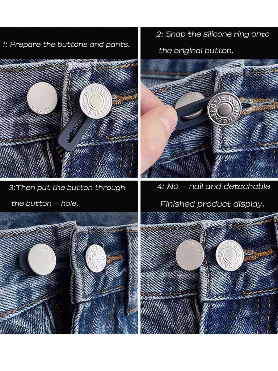 1/4pcs Waist Extender Button, Pants Size Adjustment Buckle, Denim Jeans Waist Extender, No-Sew Removable Button - Upgraded - View 1