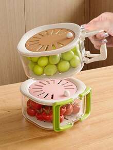 2-In-1 Double Layer Colander With Foldable Handle, Fruit Strainer Container, Multi-Functional Food Filter Basket, Refrigerator Fresh-Keeping Basket, Thickened Fruit Tray, Suitable For Kitchen, Refrigerator, Camping And Picnic - Multicolor - View 5