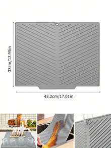 1pc Silicone Dish Drying Mat - Foldable Heat-Resistant Multifunctional Kitchen Drainer Mat, Suitable For Tableware And Utensils - Grey - View 25