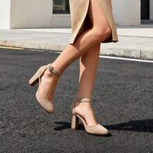 Zapatos de tacón de mujer Hebilla Liso Tira Tobillera Elegante - Albaricoque - Ver 10