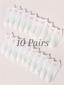 1/3/5/10 Pasang Kaos Kaki Wanita Motif Simpul Pita, Kaos Kaki Pendek Lembut dan Bernapas, Kaos Kaki Kasual Lucu untuk Semua Musim - Putih - View 8