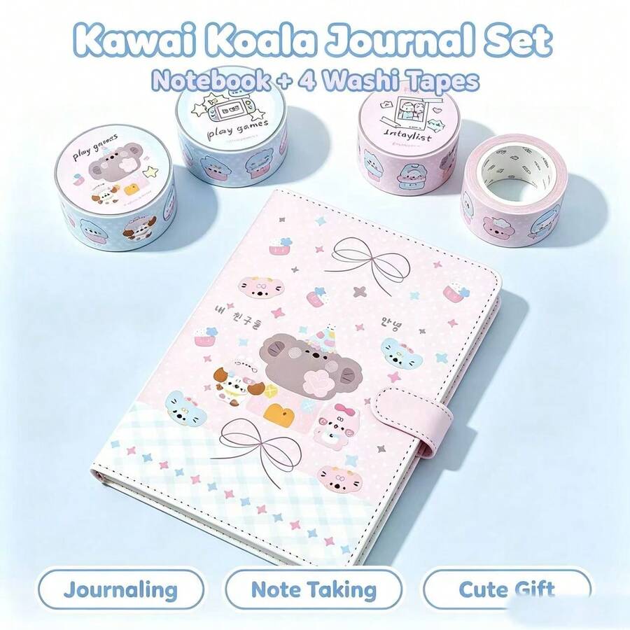 Koala Party A5 Leather Hardcover Colorful Page Notebook, Ins Style Highly Attractive Planner, Cute Girly Notebook For Students