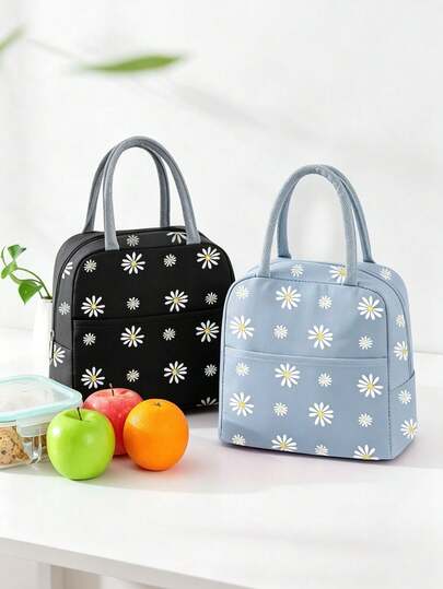 1pc Insulated Lunch Bag, Unisex, Leak-Proof Waterproof Oxford Cloth Cold-Keeping Handheld Lunch Box With Front Pocket, Reusable Portable Thermal Food Storage Bag, Suitable For Back To School, Work, Office, Picnic, Camping, Beach Trip And More Occasions