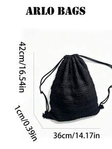 Black Tiered Lace Ruffle Drawstring Backpack, Multi-Layer Frilly Fabric Tassel Cord Shoulder Bag For Daily Casual Outings - Black - View 2