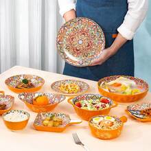 Mandala Dinnerware Sets (3Pcs), Buffet Dinnerware, Boho Plates And Bowls Dish Set With Salad Plate 8inch Dinner Plate 4.8inch Bowl, Apply Casual Dining Indoor Outdoor Dining Part - Multicolor - View 5