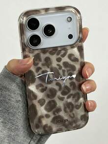 [客製化] 個性化字母刻印奢華豹紋手機殼，適用於 iPhone 18 17 Pro Max 17 16 15 14 13 12 Pro Max 14 15 16 Plus，防震保護殼 - 灰色 - 查看 4