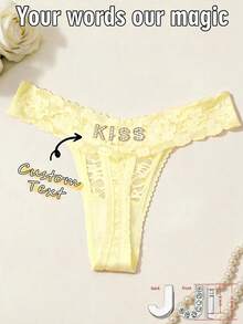 Custom Rhinestone Letter Red Lace Panties, Sexy Heart T-Back Lingerie, Bridal Honeymoon Anniversary Gift For Wife And Girlfriend - Yellow - View 1