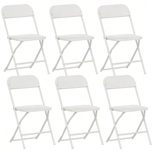 Set Of 6 Folding Chairs, Foldable Chairs With Drainage Holes, Steel Frame, Versatile, White - White - View 1