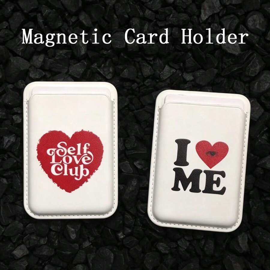 1pc Funny Heart Letter Magnetic Phone Card Holder Magsafe Apple Series Cute Back Clip PU - Multicolor - View 1
