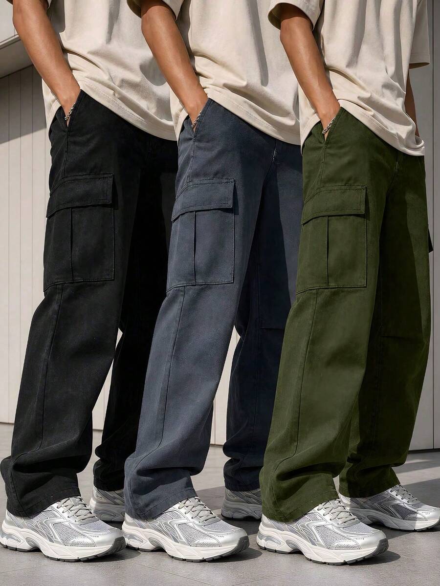 3pcs Teenage Boys/Teen Boy Casual Street Style Simple Sports Outdoor Cargo Pants, Spring/Autumn - Multicolor - View 1