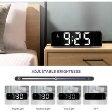 Reloj Despertador LED con Proyección al Techo 7.9", Pantalla Grande, 4 Brillos, Snooze y Temperatura para Dormitorio - De color negro - Ver 4
