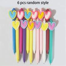 12/6pcs Macaron Color Heart-Shaped Retractable Ballpoint Pens, 0.5mm Tip, Black Ink, Elegant Heart Design, Suitable For Journaling (Random Style) - Round - View 6