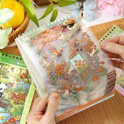 Wildflower Spring 2.0 Miniature Scene Sticker Set: 12 Exquisite Spring Scenes + 24 PET Animal Stickers, Retro Garden Panda And Fox 3D Model Stickers, DIY Landscape Diary Scrapbook Crafts, Stress-Relieving Hobby Gift, Suitable For Ages 14 And Up