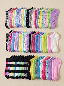 1/5/10/20 Pairs Random Solid Color Vertical Striped Sweat-Absorbent Soft Versatile Women's Short Socks Boat Socks - Multicolor - View 2