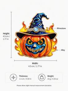 1pc Halloween Wizard Hat Flame Pumpkin Brooch, Rhinestone Enamel Pumpkin Lantern Alloy Lapel Pin, Suitable For Suit, Coat, Bag Decoration, Costume Party And Holiday Gift - Multicolor - View 6