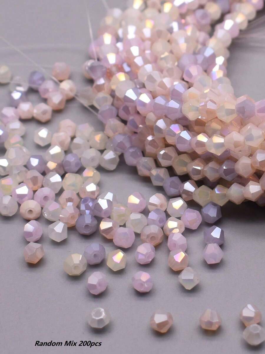 Random200pcs 4mm Mix Color Bicone Glass Loose Beads For Jewelry Making Necklace Accessories - Multicolor - View 1