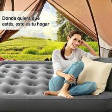 Colchón inflable para 3 personas con bomba integrada, soporta hasta 300 kg. Ocupa 25 veces menos espacio al guardarse, ideal para hogar diario, camping y cama auxiliar temporal. - Cama para 2 o 3 personas - Ver 7