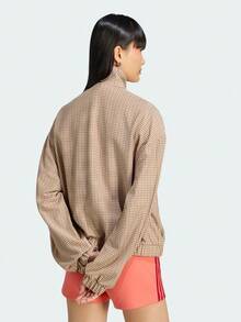 Adidas Originals Women's ORIGINALS CHECKS TRACK TOP Vintage Colorblock Striped Double Zipper Casual Jacket Plaid Top LE8307 - Brown - View 3
