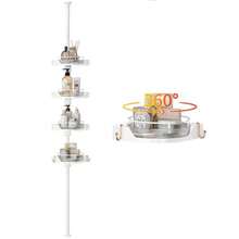 akinbas Estante de Ducha con Barra de Tensión y Organizador Giratorio L-Lazy Susan de 4 con Rotación de 360 Grados, 91.44-325.12 cm Sin Taladro, Estantes de Piso Ajustables para Rincón de Baño Blanco - Blanco - Ver 9