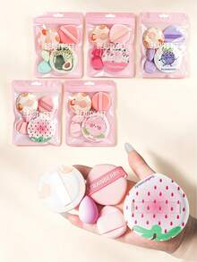 5pcs Makeup Sponge Set, Includes Cloud-Shaped Cartoon Powder Puff, Mini Makeup Sponge, Finger Cushion Powder Puff And Portable Fruit Makeup Powder Puff, Dual-Use Dry And Wet Multi-Function Makeup Tools, Suitable For Beginners And Students, Ideal Gift Choice - Multicolor - View 1