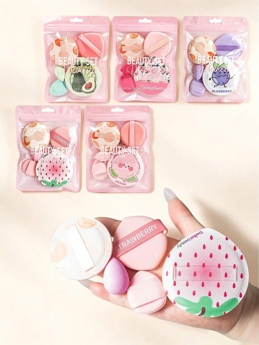 5pcs Makeup Sponge Set, Includes Cloud-Shaped Cartoon Powder Puff, Mini Makeup Sponge, Finger Cushion Powder Puff And Portable Fruit Makeup Powder Puff, Dual-Use Dry And Wet Multi-Function Makeup Tools, Suitable For Beginners And Students, Ideal Gift Choice - Multicolor - View 1