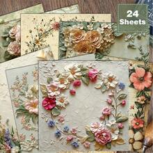 24 lembar kertas scrapbook/jurnal vintage estetika bunga lembut ukuran 6*6 inci, dengan pola tepi bunga yang cocok untuk kolase, origami, dan bahan jurnal, kertas DIY, scrapbook buatan tangan, bullet journal, kartu ucapan, dan pembungkus kado. - Square - View 10