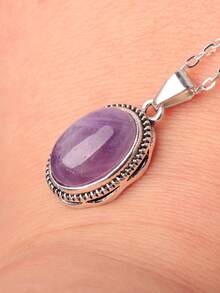 1pc Amethyst Gemstone Pendant Necklace, Couple's Gemstone Necklace - Purple - View 3