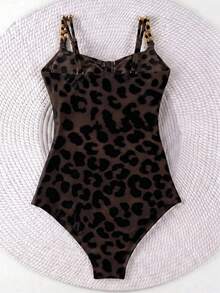 Baju Renang One-Piece Polovedo Resmi dengan Blok Warna Putih dan Cokelat, Baju Renang Elegan yang Cocok untuk Liburan Pantai dan Pesta Musim Panas - MultiWarna - View 3