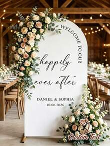 Custom Ever After Arch Fabric Wedding Welcome Sign Cover, Personalized Names Date Wedding Backdrop, Minimal Wedding Entrance Banner - Multicolor - View 2