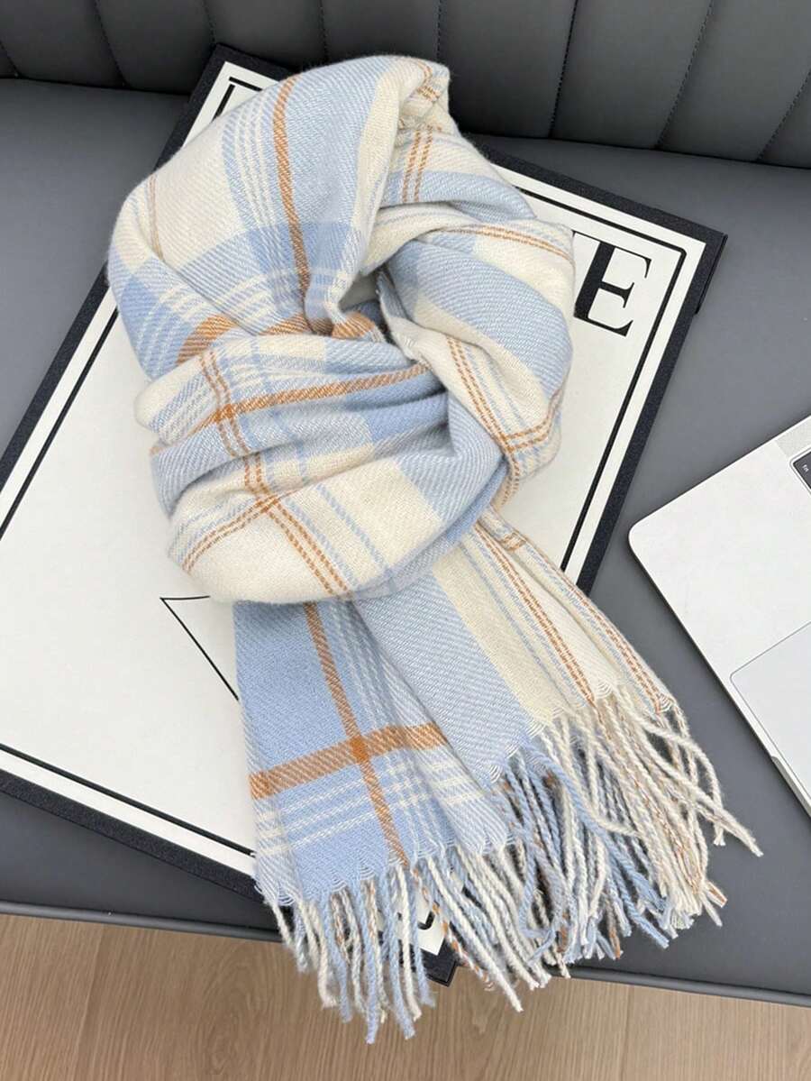 1pc Geometric Pattern Plaid Tassel Scarf - Multicolor - View 1
