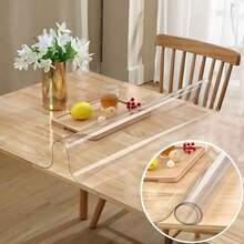 1pc Transparent PVC Desk Mat, Desktop Protector, Office Desk Pad, Office Mat, Large Mouse Pad, Laptop Desk Mat, Nail Table Mat, Coffee Table Mat, Vanity Desk Mat, Extra Large Tablecloth, Office And Home Waterproof Writing Pad, Waterproof, Oil-Proof, Stain-Resistant, Wear-Resistant, Washable Dining Table Mat, Suitable For Various Desktops, Large Dining Table Mat, And Small Desk Mat - Clear - View 3