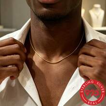 1pc S925 Sterling Silver Men's Minimalist Style Gold Snake Chain Necklace, Smooth Polished Surface, Delicate Skin-Friendly, Classic Simple Versatile, Ideal Jewelry Gift For Him, Suitable For Daily, Business, Street, Party And Dating Occasions - Snake Chain - Gold - View 1