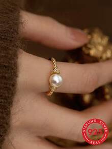 925 Sterling Silver Twisted Open Adjustable Ring For Women, Luxury Style - Gold - View 4
