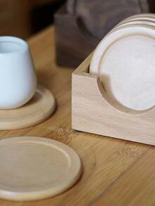 Haus Hana Wood Coaster Set – Black Walnut & Beech Round Heat-Resistant Drink Coasters For Table Decor - walnut color - View 3