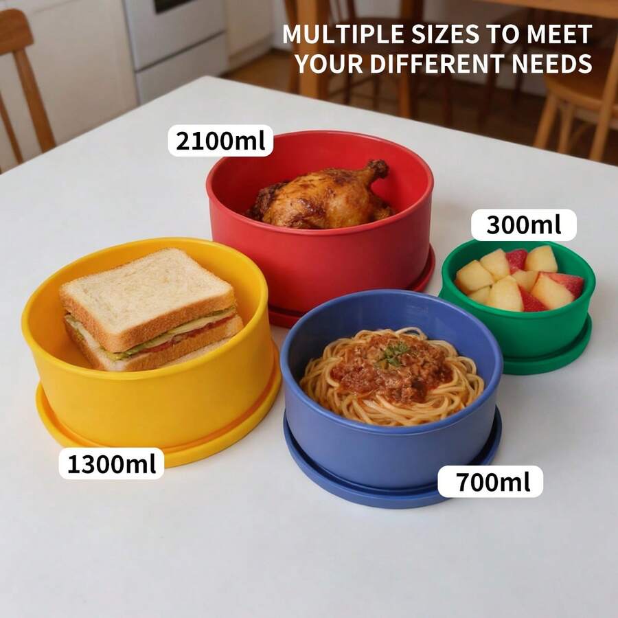 Round Silicone Food Storage Containers With Lids Set, Microwave Lunch Box For Office Workers, Airtight Leak-Proof Fruit And Baby Food Storage Bowls - Multicolor - View 1