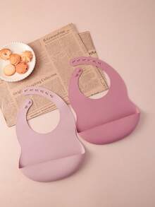2PCS Baby Silicone Bib Set Soft Baby Feeding Bib Reusable Adjustable Food Catcher For Infant Daily Meal Use Baby Tableware Accessories - Multicolor - View 7