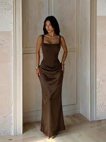 Summer, Elegant Dresses For Parties, Luxury Evening Dresses For Weddings, Vacation Wear For Women, Birthday Dresses, Back To School, Festivals, Beach - Brown - View 1