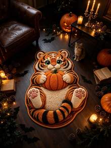 1 pieza Felpudo de calabaza y tigre, alfombra de sala de estar, alfombra, alfombra de área, alfombra de área pequeña, decoración del hogar, decoración de sala de estar, decoración de habitación, alfombra lavable, regalo de Halloween - Tigre calabaza - Ver 2