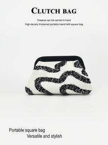Women's Handheld Makeup Bag, Geometric Striped Crochet Cosmetic Storage Pouch, Travel/Shopping Use, Perfect Match For Vacation Outfits - Multicolor - View 5