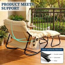 Rocking Chair With Footstool, Patio Rocking Lounger, Rocking Armchair With Upholstered Cushion, Load Capacity Up To 150 Kg, Waterproof Cushion, For Garden, Balcony, Living Room, Yard, Bedroom, Terrace - Beige - View 5