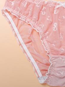 6pcs/Pack Women's Minimalist Sexy Bow Mesh Triangle Panties, Ruched Waistband With Ruffle Trim And Mini Bow, Lightweight Semi-Sheer Mesh, Sweet Girly Style For Date Night - Multicolor - View 3
