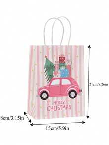 6pcs/1pc Pink-Themed Gift Bags (Featuring "Merry Christmas," Snowflake, And Christmas Tree Patterns) – Suitable For Gift Wrapping For Christmas Parties, Winter-Themed Events, Christmas Dinners, Birthday Parties, And More. - One Size Fits All - View 3