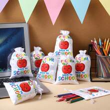 Back-To-School Satin Pouch With Pockets, Featuring The "Welcome Back To School" Design, And An Apple Gift Bag - A - View 2