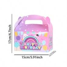 6/12/24Pcs Pink Rainbow Happy Birthday Paper Gift Boxes With Handles, Colorful Gable Party Favor Boxes With Balloon Confetti Design, Cute Gift Packaging For Birthday Party, BabyShower, Graduation, Celebration - View 6