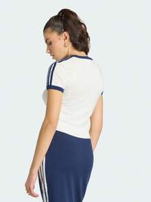 Adidas Originals Women's Knit Short Sleeve T-Shirt Collarless Tee TKS9952 - Blue and White - View 3