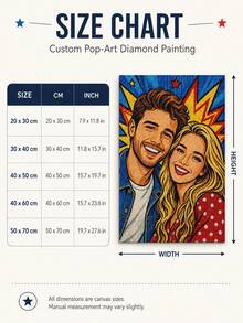 Set de pintura de diamantes de pareja de arte pop personalizado, retrato de estilo de dibujos animados personalizado en lienzo, con diamantes acrílicos redondos o cuadrados, decoración de pared de mosaico DIY, adecuado para dormitorio, sala de estar, dormitorio y oficina, regalo de aniversario para parejas y amigos - Multicolor - Ver 5