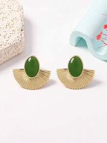 1 Pair Fashionable Retro Elegant Exaggerated Fan-Shaped Oval Stud Earrings, Luxury Vacation Party Banquet Women's - Exaggerated Fan-shaped Oval Stud Earrings - View 4