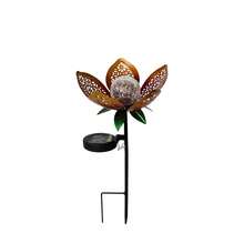 Solar Powered Hollow Metal Lotus Flower Stake Light Waterproof Cracked Glass Ball LED Lawn Lamp Outdoor Garden Yard Path Landscape Decorative Light - Tulip Flower Pick - View 7