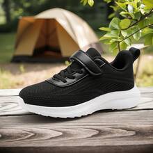 TAOSENTU Kids' Classic Sports Shoes, Black Solid Color Casual Versatile Running Shoes, Double-Layer Mesh Breathable Lightweight, Hook And Loop Design Easy To Put On, Suitable For School, Outdoor, Camping, For Mid-To-Older Children - Black - View 9